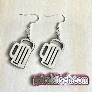 Beer Mug Earrings – Wooden Brewery Dangle Earrings for Beer Lovers